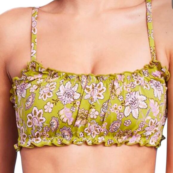 Wild Fable Ruffle Detail Bralette Bikini Swim Top in Green Floral Size S NWT - Picture 1 of 5